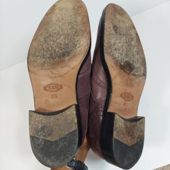 TOD'S MEN LEATHER Derby lace up SHOES 6.5 long wing tip oxford dress shoes casua - Picture 8 of 11